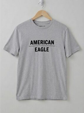 American Eagle Logo Tee Mens M Gray Short Sleeve Crew Neck Casual Everyday